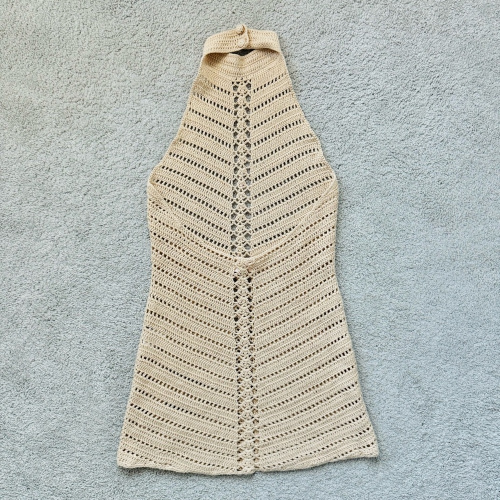 NWOT $218 Revolve Camila Coelho Lyssa Hand Crochet Halter Mini Dress in Sand Med - Picture 6 of 16